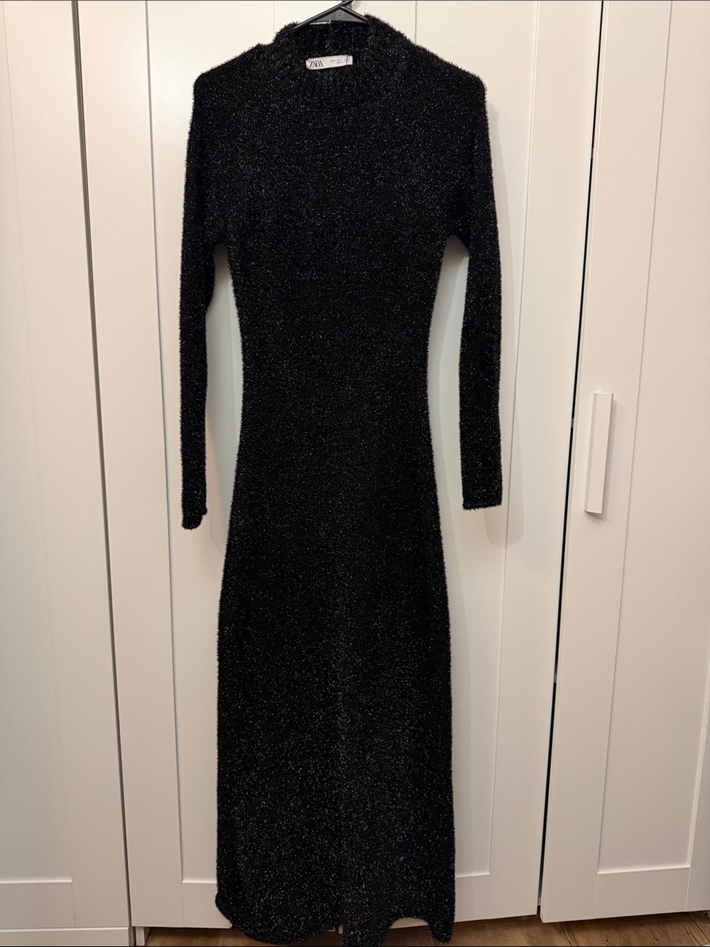 Zara Black Sparkle Long Sleeve Maxi Dress
